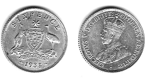 Australian 6 Pence 1935 EF